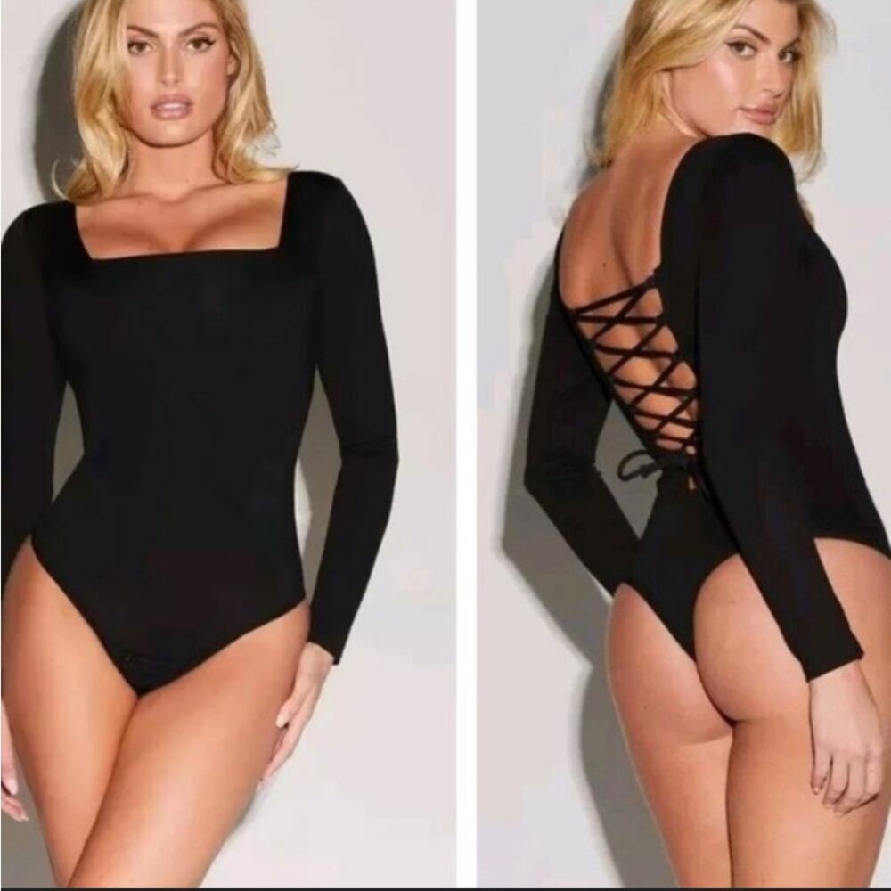 NWOT TA3 squarely long‎ sleeve bodysuit sz M black